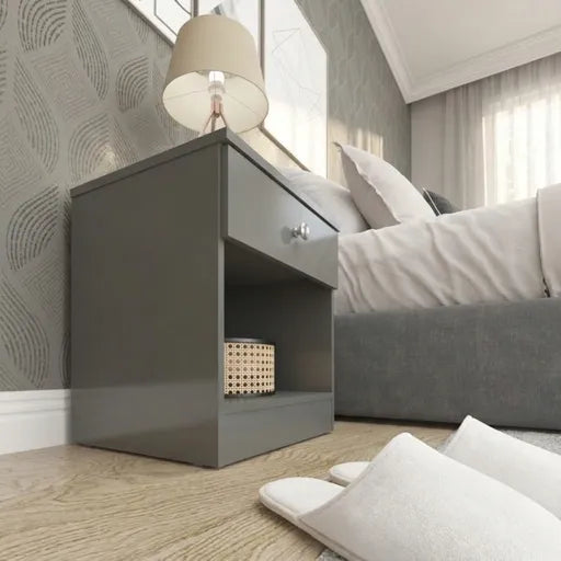 Denver 1 Drawer Bedside Table – Modern Wooden Bedside Cabinet with Storage | UK