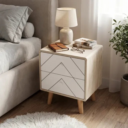Dixie 2 Drawer Bedside Table – Dusty White Wooden Bedside Cabinet | Modern Bedroom Furniture UK