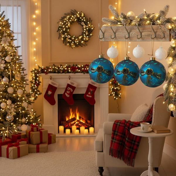 🎄 4PCS Christmas Glass Ball Ornaments – Shiny Hanging Tree Décor Set