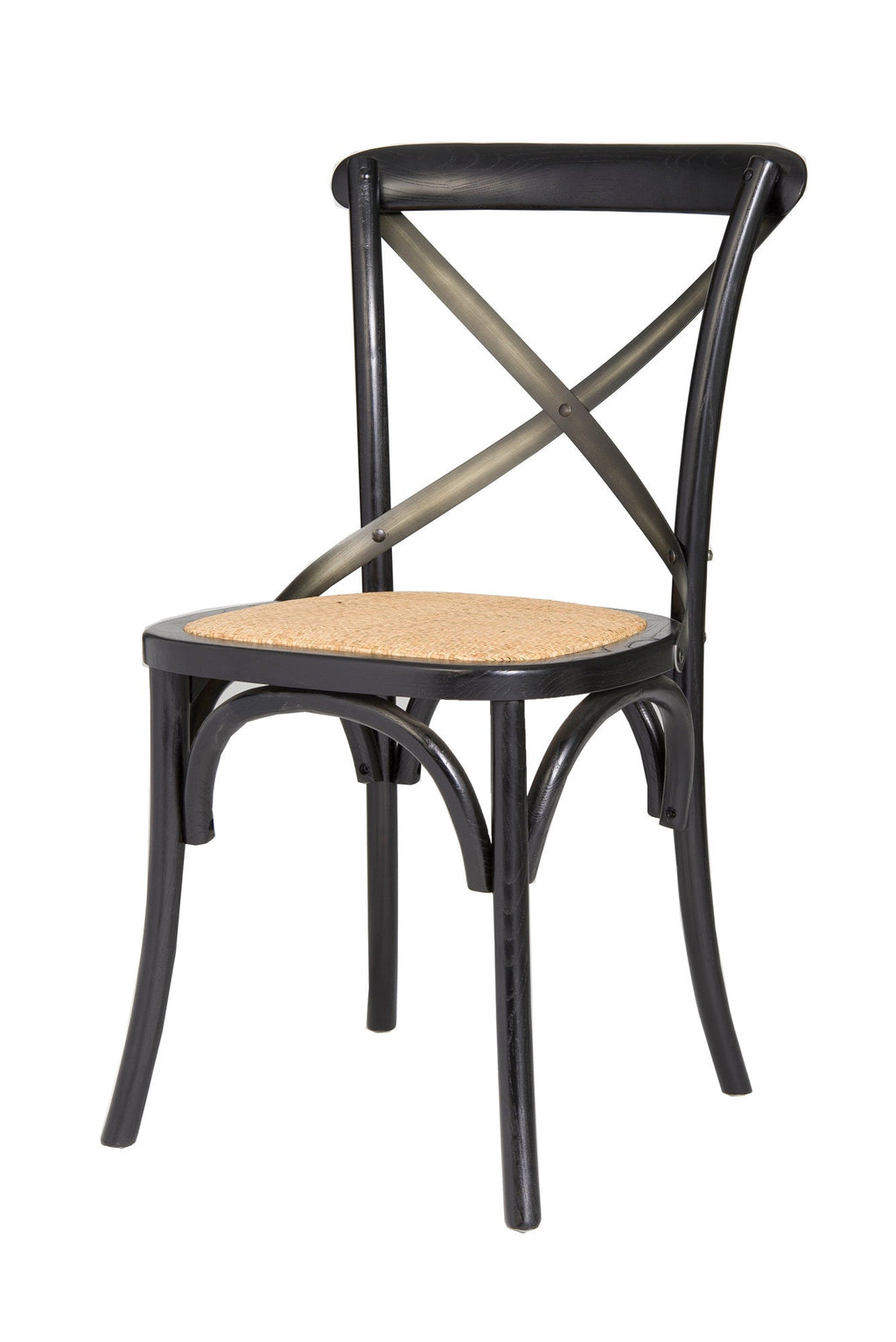 LH Home Cross Back Chair with Natural Brown Rattan Seat (Set of 2)
