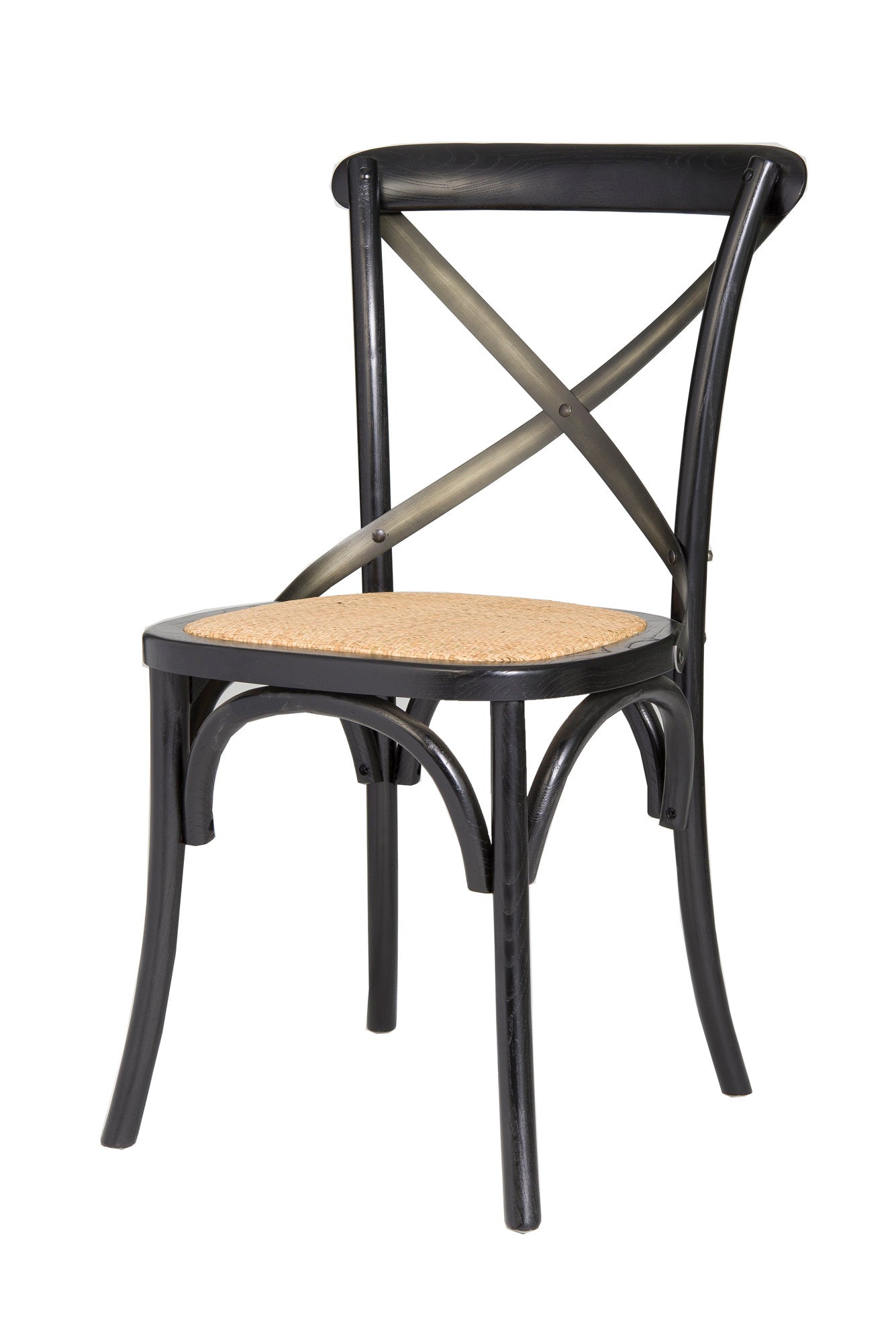 LH Home Cross Back Chair with Natural Brown Rattan Seat (Set of 2)