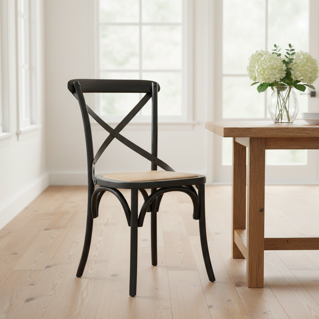 LH Home Cross Back Chair with Natural Brown Rattan Seat (Set of 2)