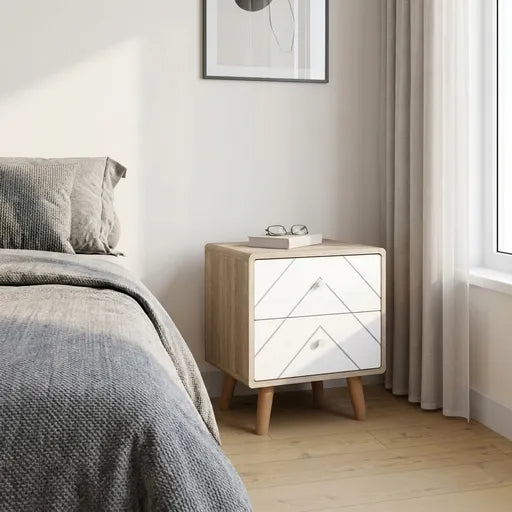 Dixie 2 Drawer Bedside Table – Dusty White Wooden Bedside Cabinet | Modern Bedroom Furniture UK