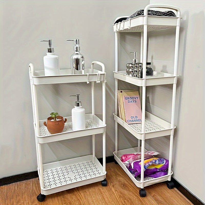 1pc Multi-Layer Storage Cart - Ergonomic Double Handle, Freestanding, Wheels, Durable Plastic, Ample Storage Capacity - Perfect for Bathroom, Living Room, Bedroom, Study, and Kitchen Organization and Decoration