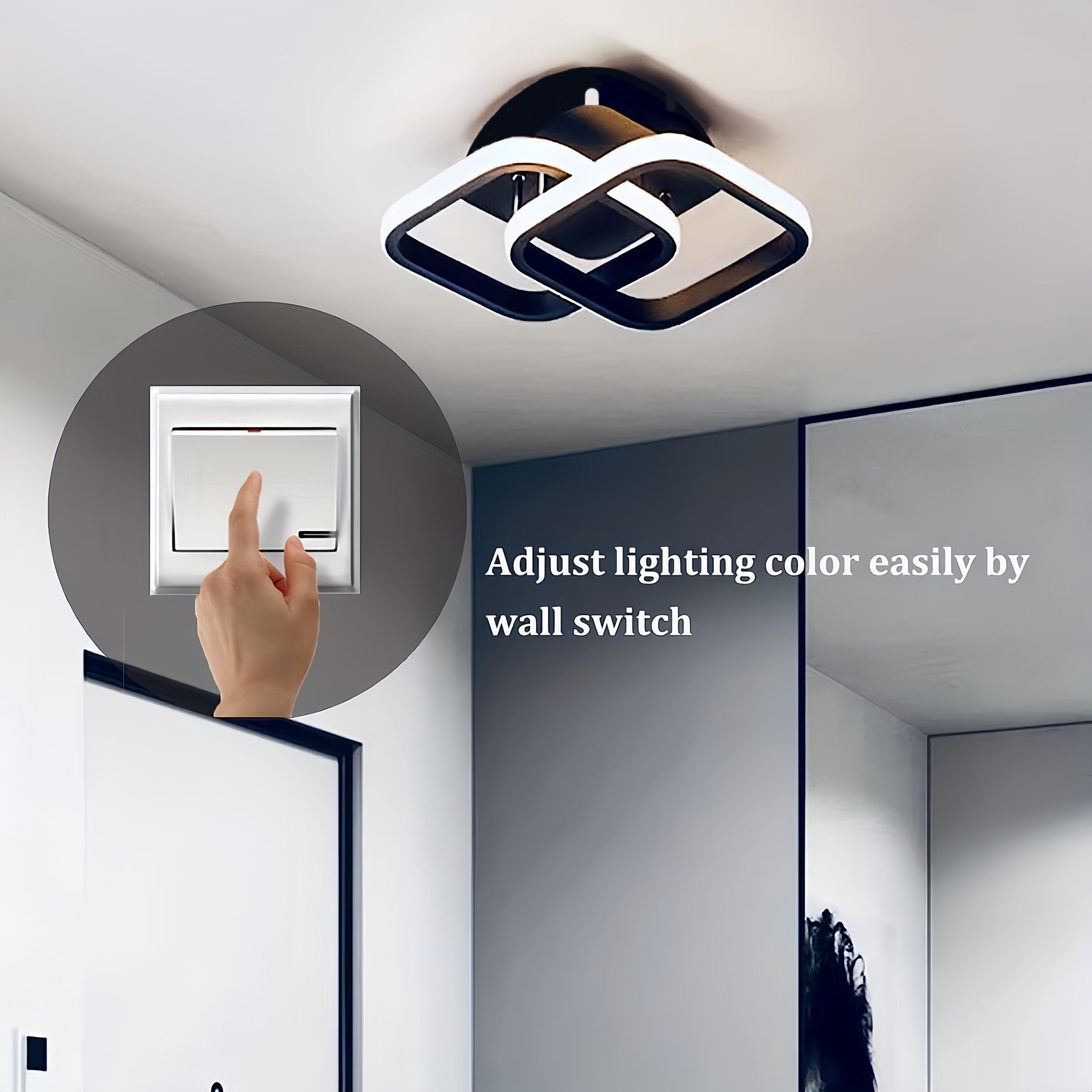 Modern LED Ceiling Light Fixture, Metal Flush Mount Chandelier, with Acrylonitrile Butadiene Styrene Shade, for Bedroom, Bathroom, Kitchen, Balcony, Hallway, Stairs with Wide Voltage Range 110V-240V, Hardwired, Switch Control