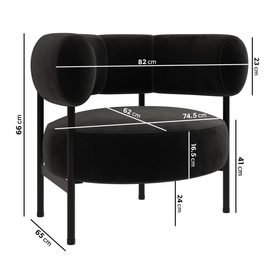 Romy Velvet Curved Armchair with Metal Legs – Recycled Velvet Lounge Accent Chair – Modern Upholstered Tub Chair – Living Room Seating