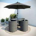 Luxury 4 Seater Grey Rattan Cube Garden Dining Set with Matching Parasol – Space Saving Outdoor Patio Furniture