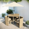 Luxury 4 Seater Beige Rattan Cube Garden Dining Set with Matching Parasol – Space Saving Outdoor