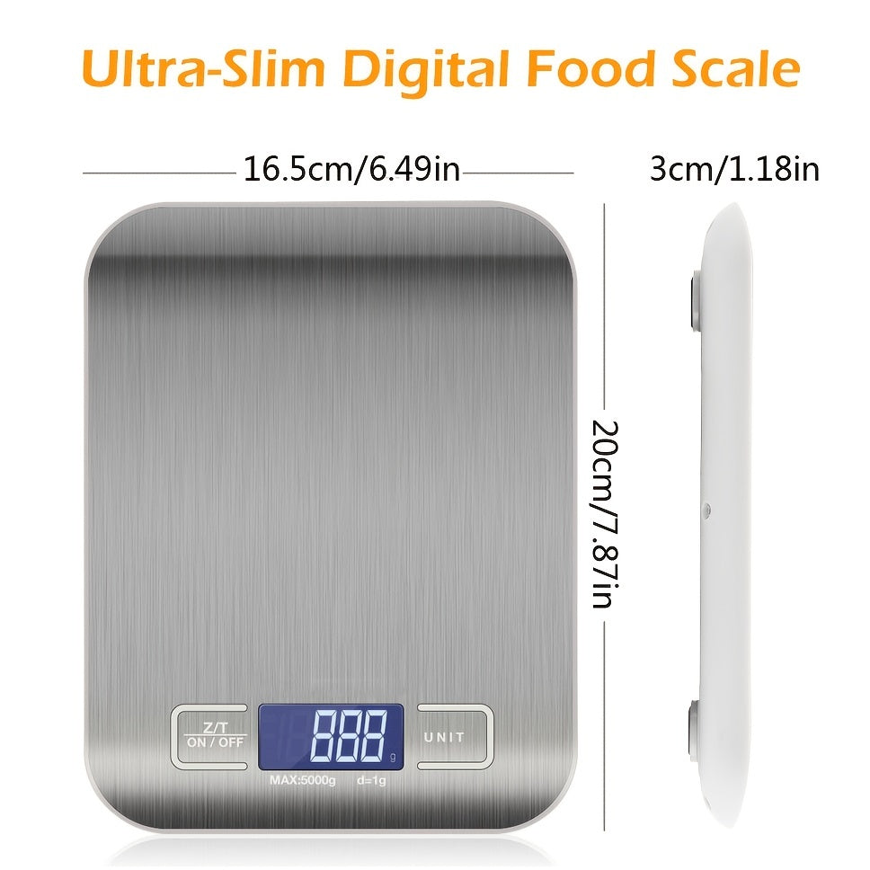 1pc 11.02LB Multifunction Electric Digital Kitchen Food Scale Display, High Precise Waterproff Measuring Scale With Stainless Steel Surface For Weight Loss, Baking, Cooking, Keto And Meal Prep