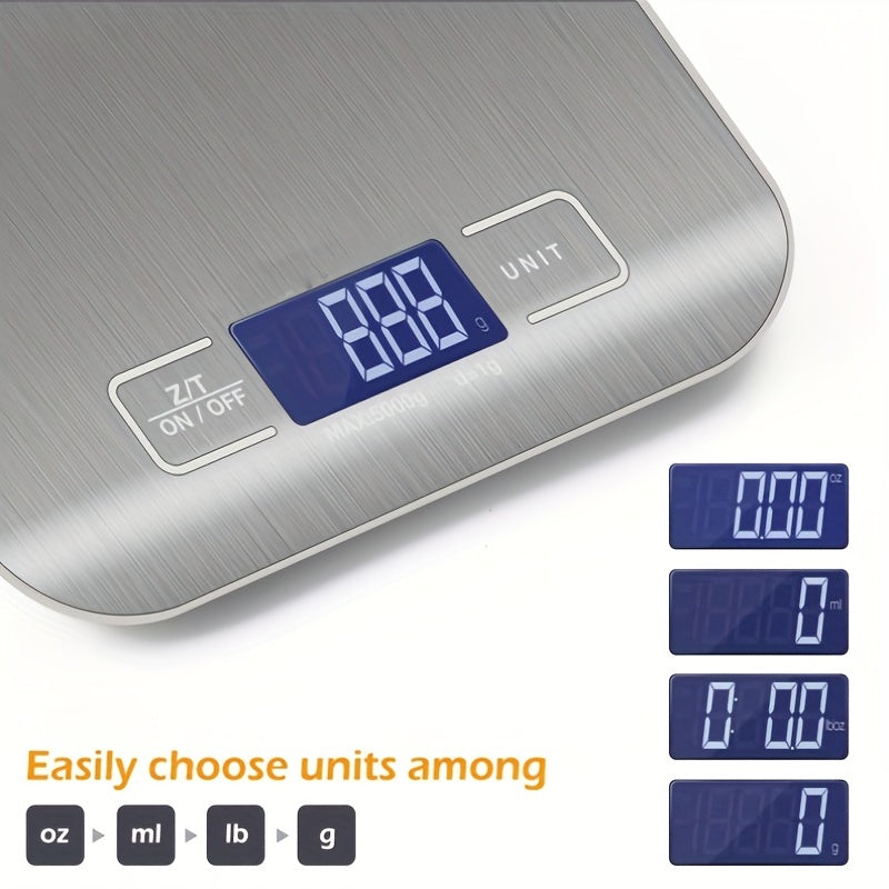 1pc 11.02LB Multifunction Electric Digital Kitchen Food Scale Display, High Precise Waterproff Measuring Scale With Stainless Steel Surface For Weight Loss, Baking, Cooking, Keto And Meal Prep