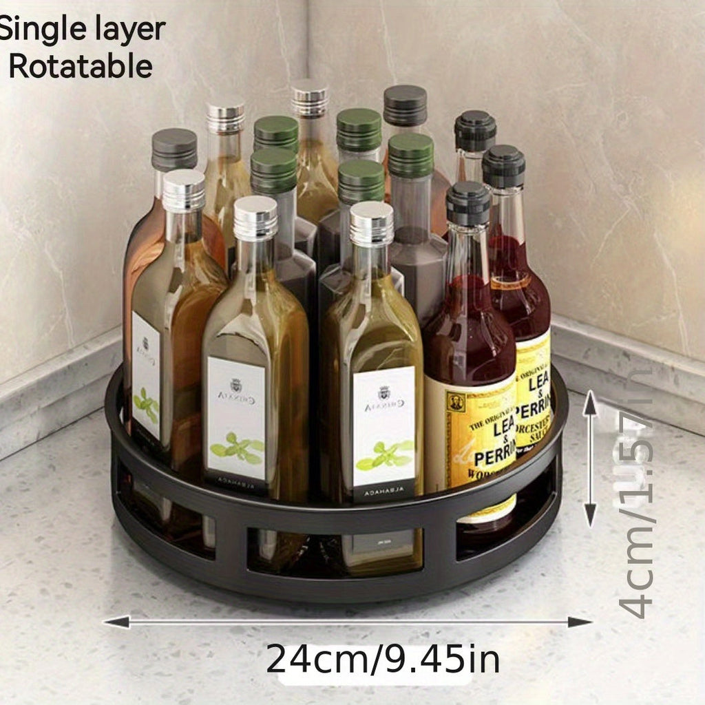 1pc Multifunctional Rotating Storage Rack With Adjustable Height And Spray Paint Finish - Perfect For Kitchen, Bathroom, And Countertop Organization For Restaurant