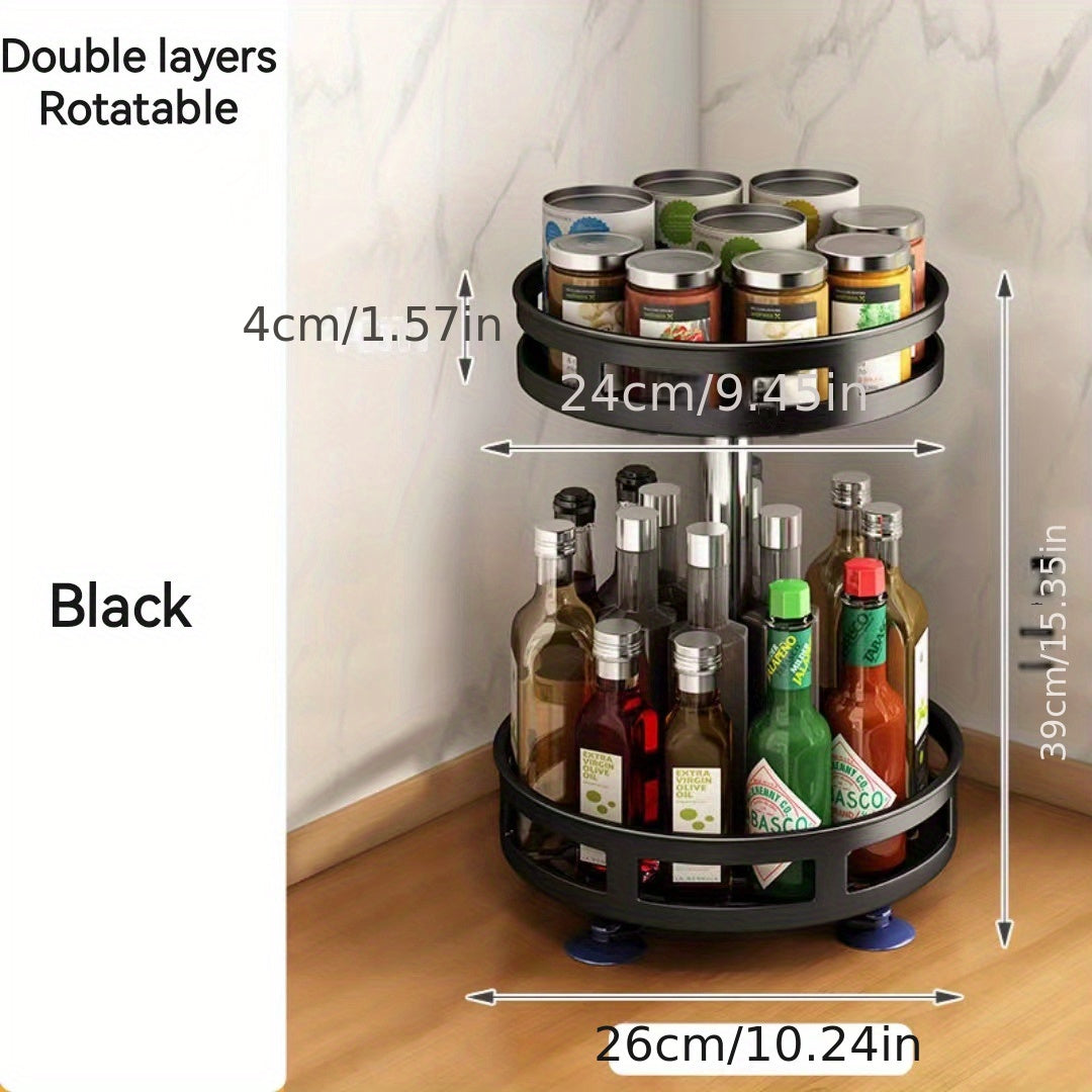 1pc Multifunctional Rotating Storage Rack With Adjustable Height And Spray Paint Finish - Perfect For Kitchen, Bathroom, And Countertop Organization For Restaurant