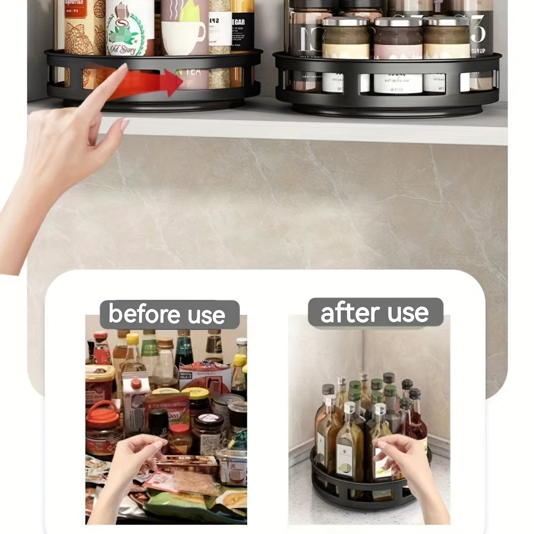 1pc Multifunctional Rotating Storage Rack With Adjustable Height And Spray Paint Finish - Perfect For Kitchen, Bathroom, And Countertop Organization For Restaurant