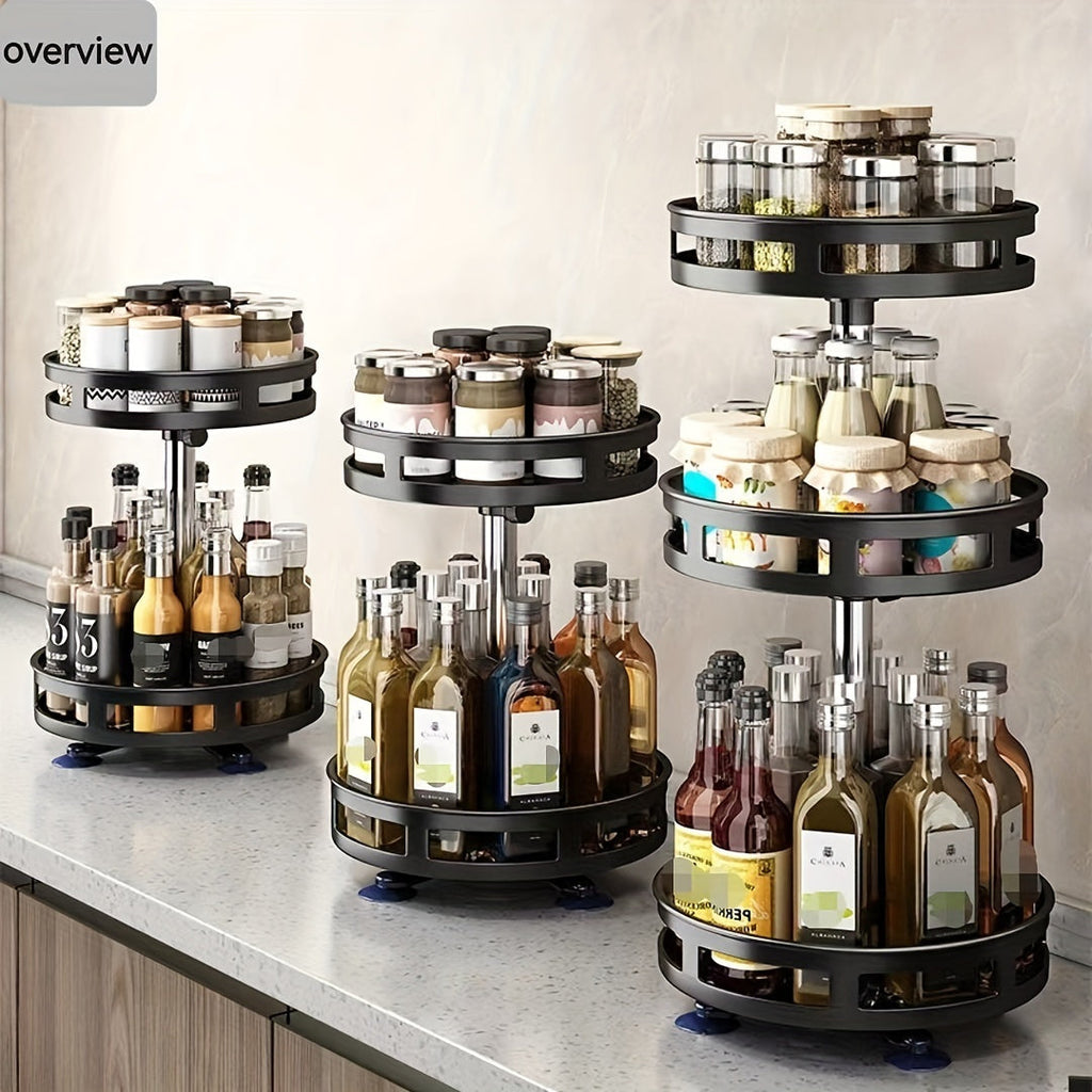 1pc Multifunctional Rotating Storage Rack With Adjustable Height And Spray Paint Finish - Perfect For Kitchen, Bathroom, And Countertop Organization For Restaurant
