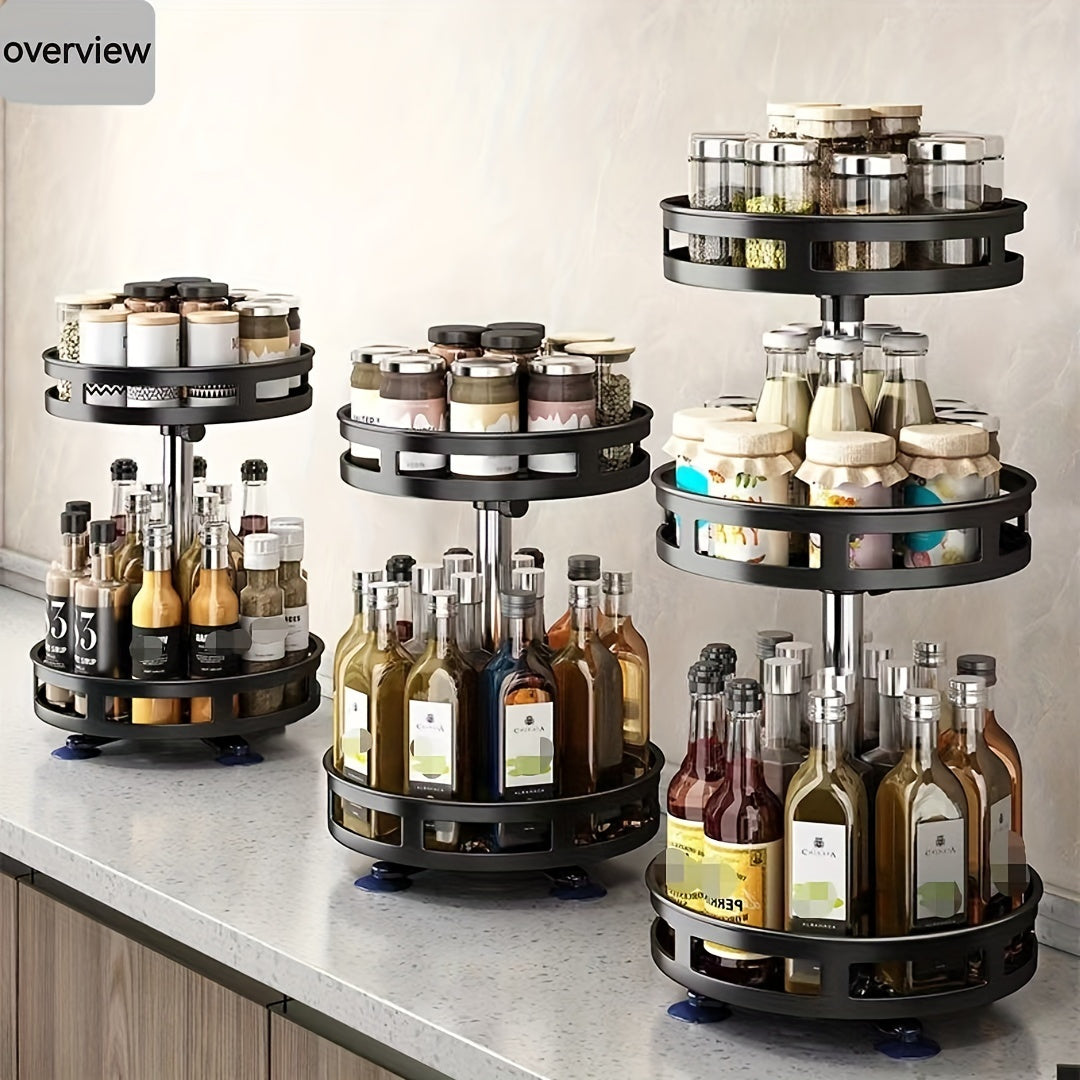 1pc Multifunctional Rotating Storage Rack With Adjustable Height And Spray Paint Finish - Perfect For Kitchen, Bathroom, And Countertop Organization For Restaurant