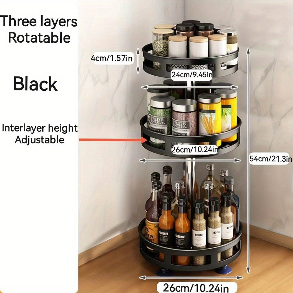 1pc Multifunctional Rotating Storage Rack With Adjustable Height And Spray Paint Finish - Perfect For Kitchen, Bathroom, And Countertop Organization For Restaurant