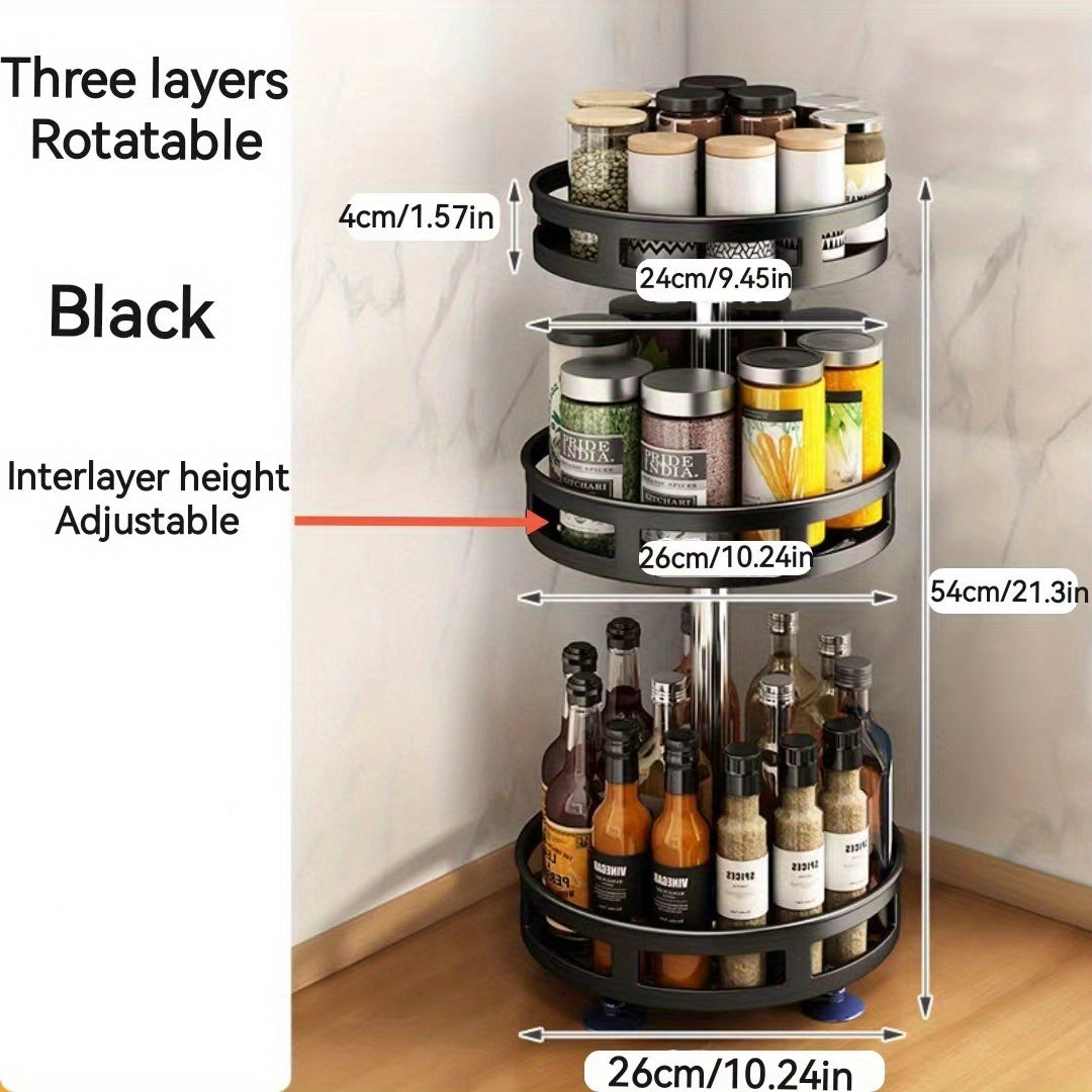 1pc Multifunctional Rotating Storage Rack With Adjustable Height And Spray Paint Finish - Perfect For Kitchen, Bathroom, And Countertop Organization For Restaurant