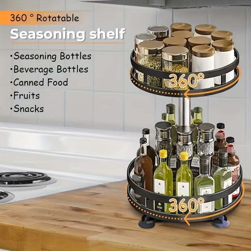 1pc Multifunctional Rotating Storage Rack With Adjustable Height And Spray Paint Finish - Perfect For Kitchen, Bathroom, And Countertop Organization For Restaurant