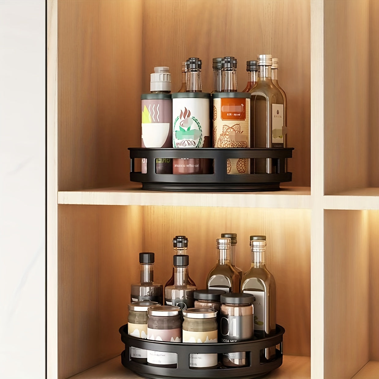 1pc Multifunctional Rotating Storage Rack With Adjustable Height And Spray Paint Finish - Perfect For Kitchen, Bathroom, And Countertop Organization For Restaurant