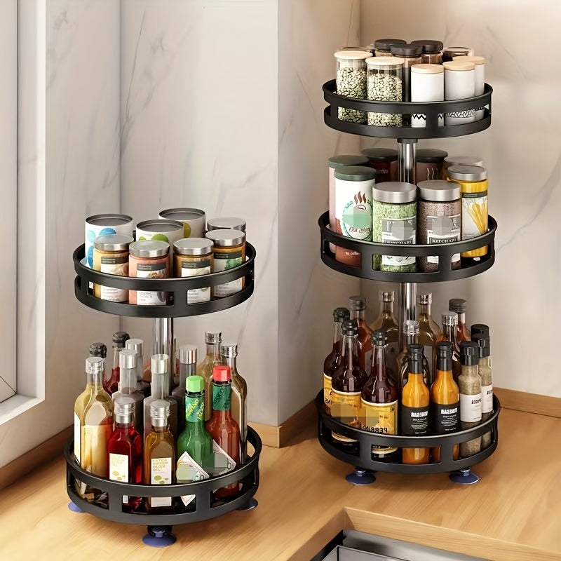 1pc Multifunctional Rotating Storage Rack With Adjustable Height And Spray Paint Finish - Perfect For Kitchen, Bathroom, And Countertop Organization For Restaurant
