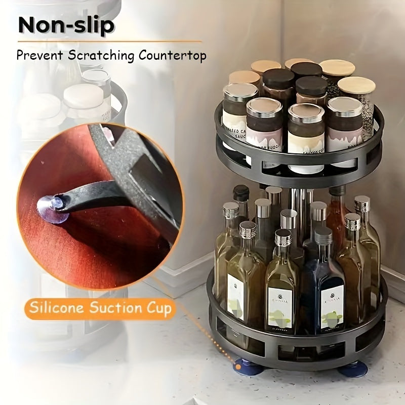 1pc Multifunctional Rotating Storage Rack With Adjustable Height And Spray Paint Finish - Perfect For Kitchen, Bathroom, And Countertop Organization For Restaurant