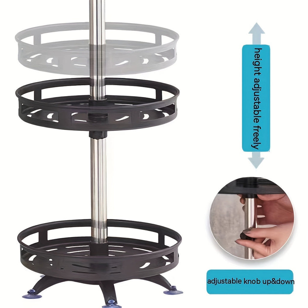 1pc Multifunctional Rotating Storage Rack With Adjustable Height And Spray Paint Finish - Perfect For Kitchen, Bathroom, And Countertop Organization For Restaurant