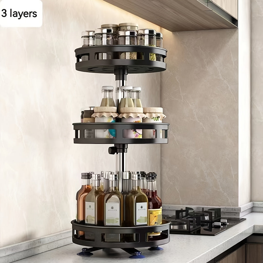 1pc Multifunctional Rotating Storage Rack With Adjustable Height And Spray Paint Finish - Perfect For Kitchen, Bathroom, And Countertop Organization For Restaurant