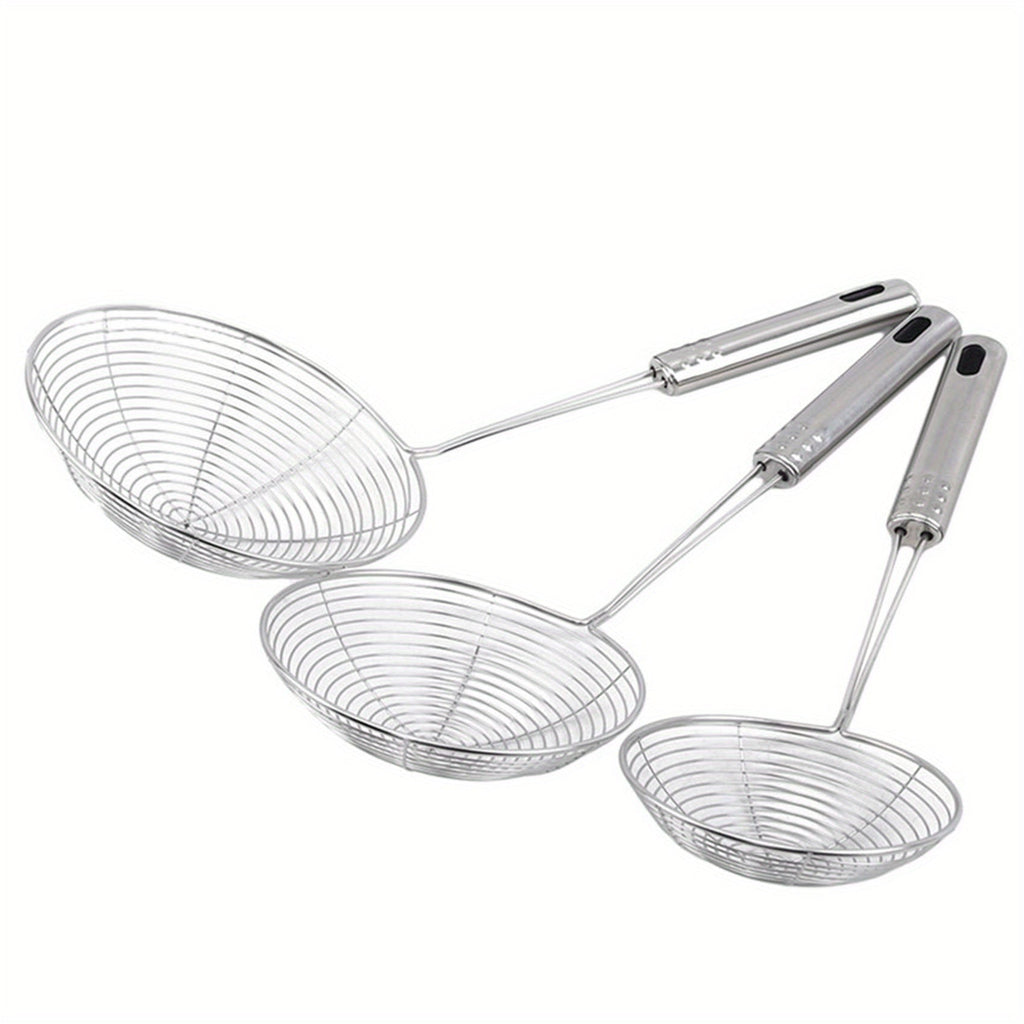 1pc Premium Metal Wire Strainer Ladle - Ergonomic Handle, Fine Mesh Skimmer Spoon for Frying, Boiling & Draining - Essential Kitchen Tool for Delicious Fried Food, Sturdy & Versatile Gadget