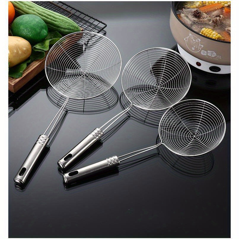 1pc Premium Metal Wire Strainer Ladle - Ergonomic Handle, Fine Mesh Skimmer Spoon for Frying, Boiling & Draining - Essential Kitchen Tool for Delicious Fried Food, Sturdy & Versatile Gadget