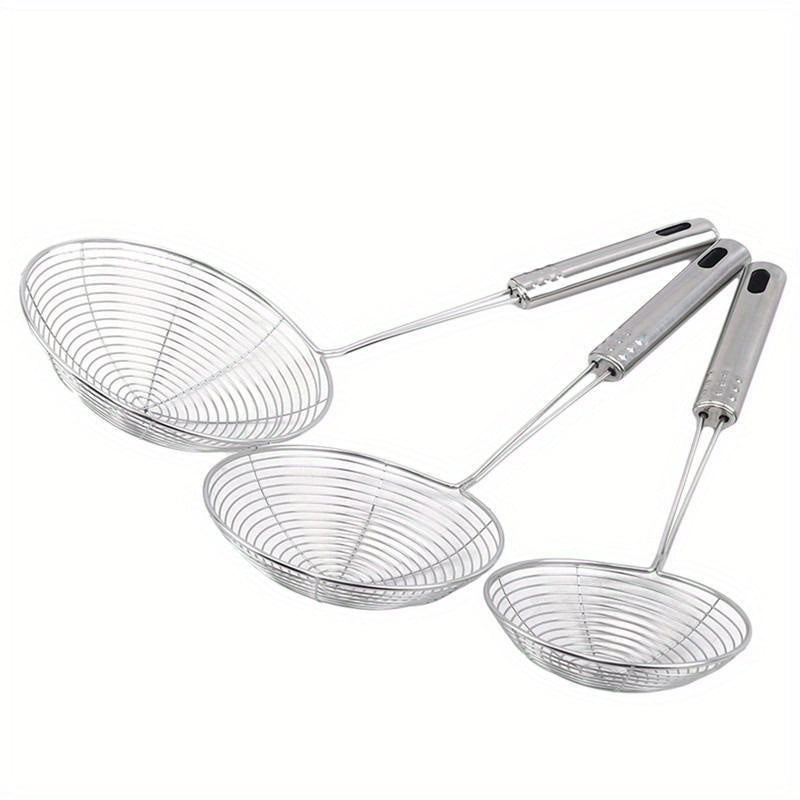 1pc Premium Metal Wire Strainer Ladle - Ergonomic Handle, Fine Mesh Skimmer Spoon for Frying, Boiling & Draining - Essential Kitchen Tool for Delicious Fried Food, Sturdy & Versatile Gadget