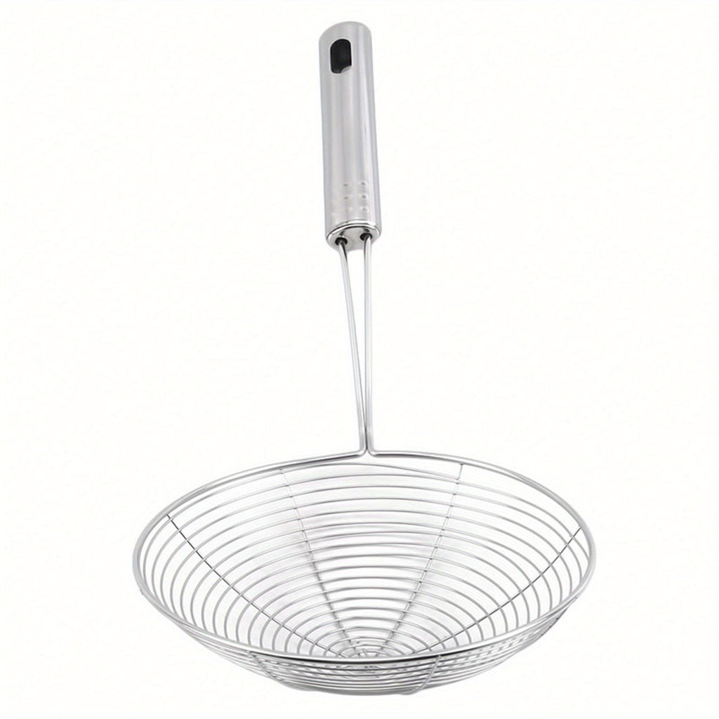 1pc Premium Metal Wire Strainer Ladle - Ergonomic Handle, Fine Mesh Skimmer Spoon for Frying, Boiling & Draining - Essential Kitchen Tool for Delicious Fried Food, Sturdy & Versatile Gadget