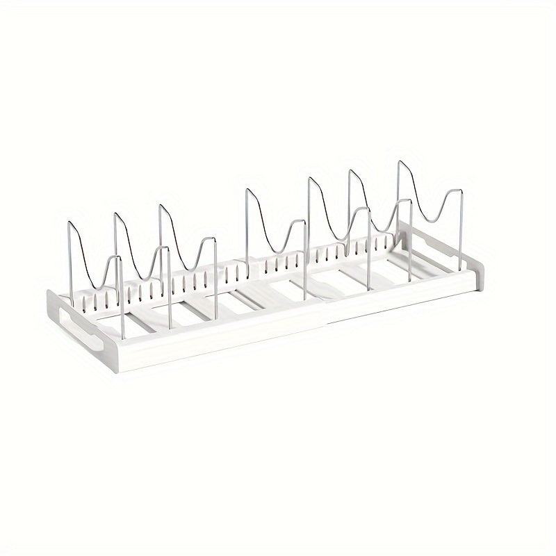[1pc Adjustable Pot Organizer Rack] 1pc Expandable Stainless Steel Pot Organizer Rack with Adjustable Dividers, Uncharged Multi-Purpose Kitchen Cabinet Cookware Storage Solution for Pots and Pans Organization