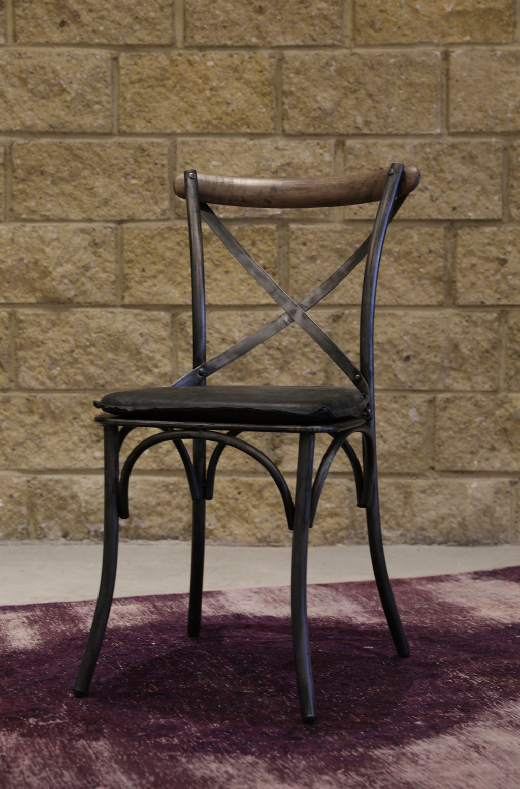 LH Home Metal Crossback Leather Cushion Seat