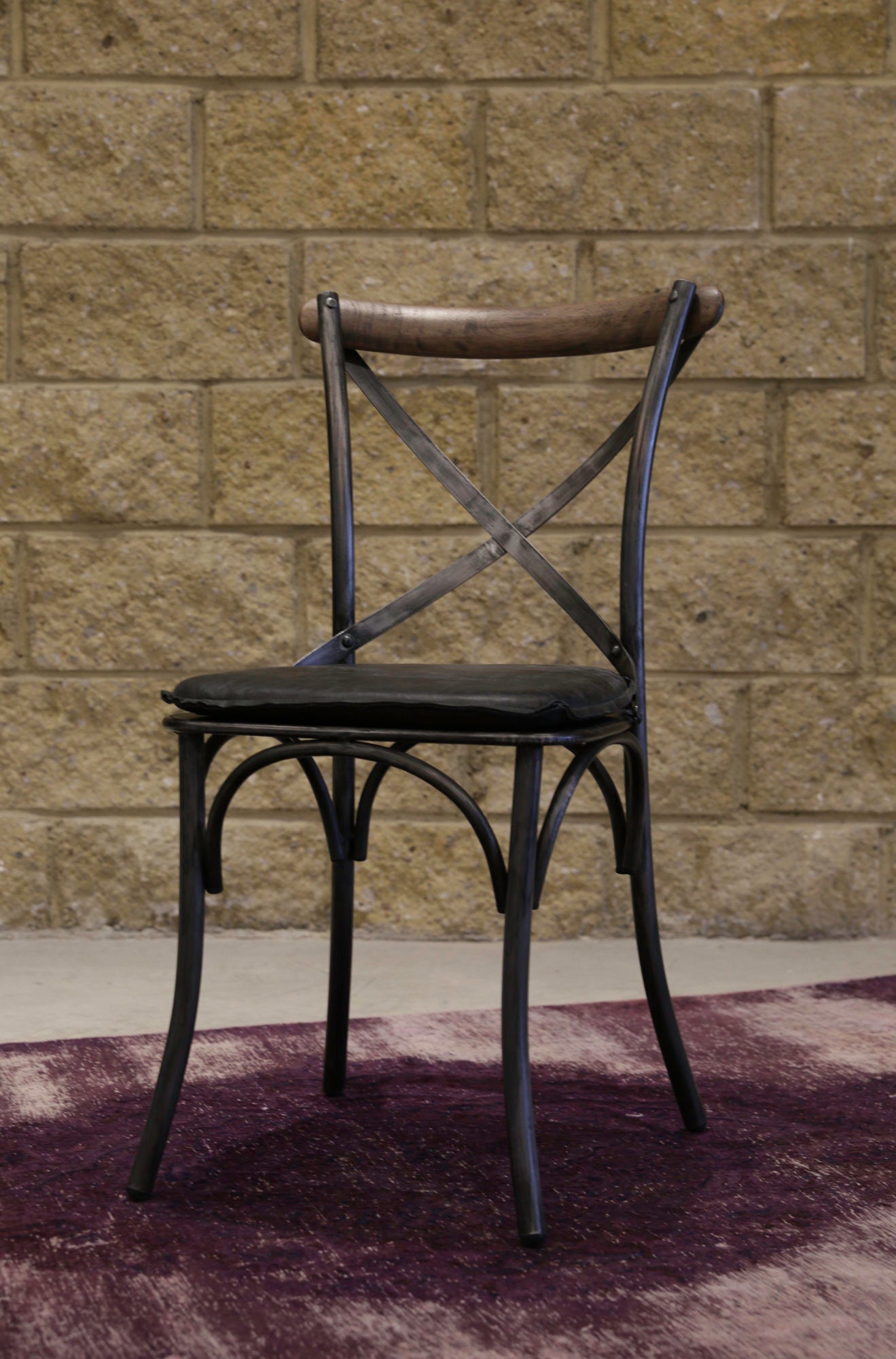 LH Home Metal Crossback Leather Cushion Seat