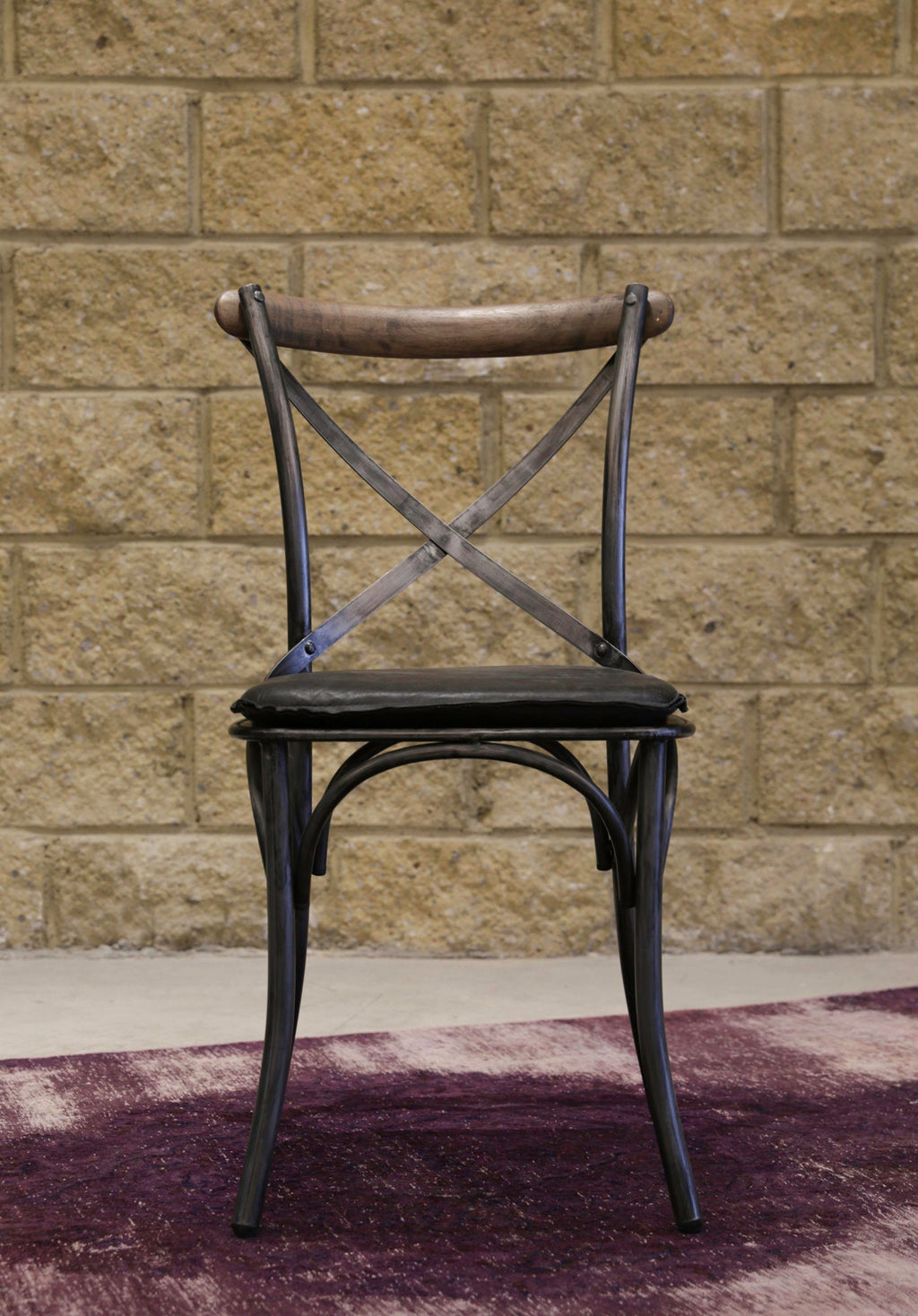 LH Home Metal Crossback Leather Cushion Seat