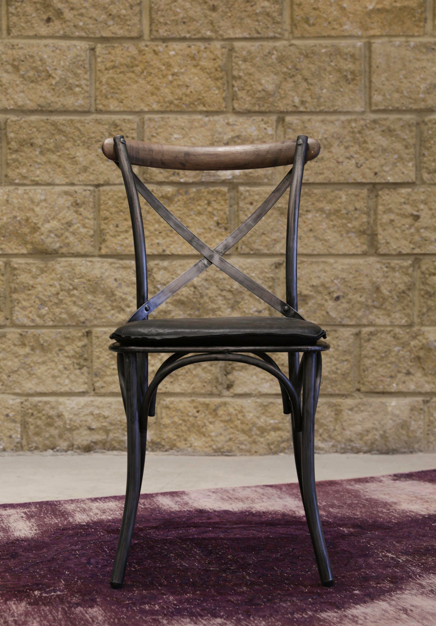 LH Home Metal Crossback Leather Cushion Seat