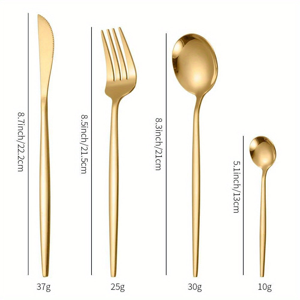 24pcs, Portugal Dinnerware Set, Stainless Steel Steak Knife Fork Coffee Spoon Teaspoon Flatware, Dishwasher Safe, Kitchen Tableware