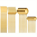 24pcs, Portugal Dinnerware Set, Stainless Steel Steak Knife Fork Coffee Spoon Teaspoon Flatware, Dishwasher Safe, Kitchen Tableware