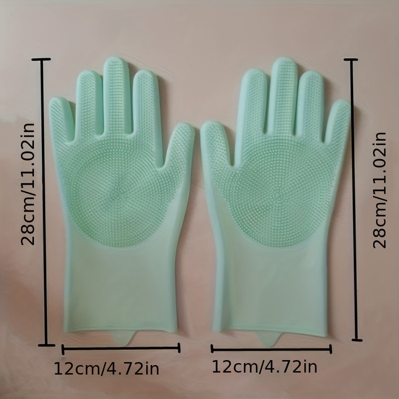 1pair Kitchen Silicone Dishwashing Gloves, Housework Cleaning Waterproof Insulation Magic Gloves, Dishwashing Brush