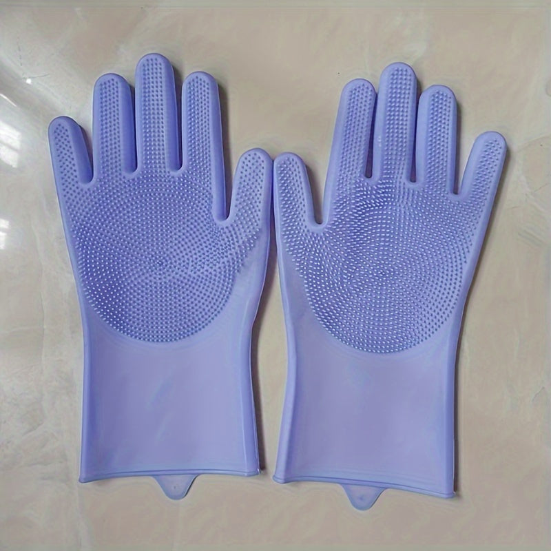 1pair Kitchen Silicone Dishwashing Gloves, Housework Cleaning Waterproof Insulation Magic Gloves, Dishwashing Brush