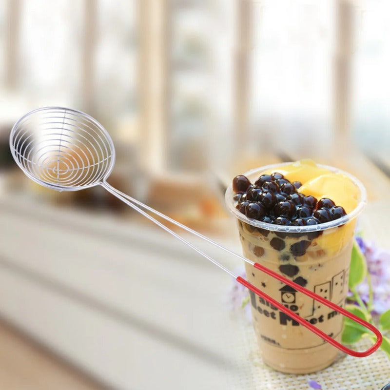 1pc Premium Stainless Steel Multifunction Strainer - Food Strainers for Beans and Bubble Tea, Non-stick Draining Scoop, Metal Kitchen Bar Supplies with Easy Cleaning and Space-Saving Design