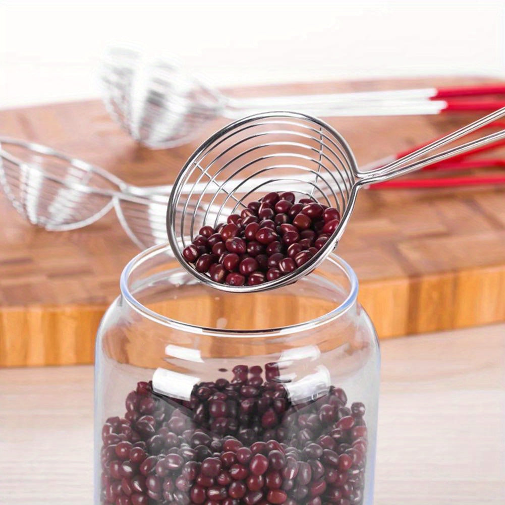 1pc Premium Stainless Steel Multifunction Strainer - Food Strainers for Beans and Bubble Tea, Non-stick Draining Scoop, Metal Kitchen Bar Supplies with Easy Cleaning and Space-Saving Design