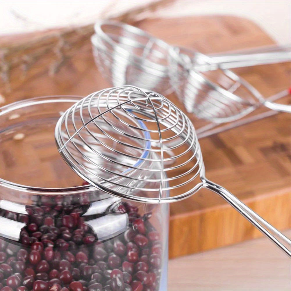 1pc Premium Stainless Steel Multifunction Strainer - Food Strainers for Beans and Bubble Tea, Non-stick Draining Scoop, Metal Kitchen Bar Supplies with Easy Cleaning and Space-Saving Design