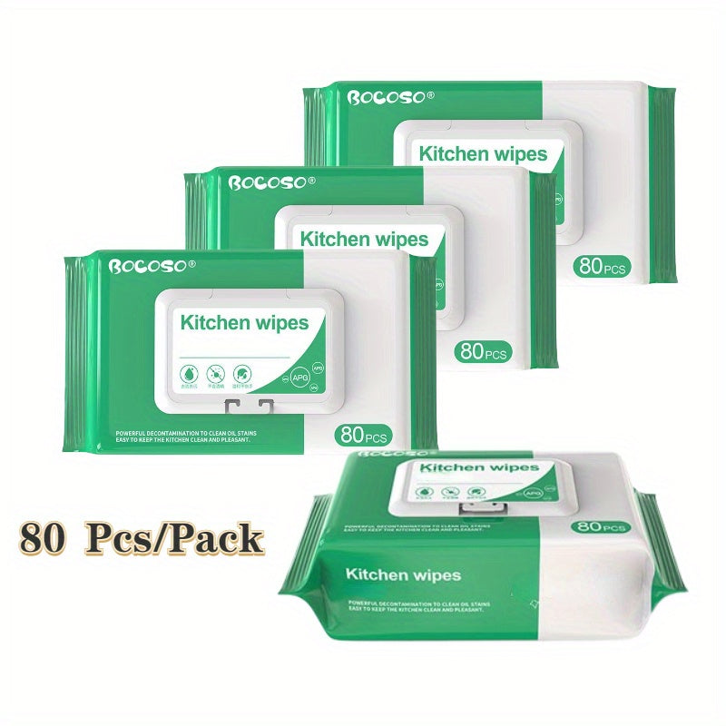 4 Packs Kitchen Wipes - 80 Sheets Each, Dye-Free Individual Disposable Paper Towels, Grease & Stain Removal, Pre-Moistened Household Cleaning Cloths