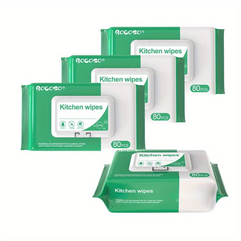 4 Packs Kitchen Wipes - 80 Sheets Each, Dye-Free Individual Disposable Paper Towels, Grease & Stain Removal, Pre-Moistened Household Cleaning Cloths