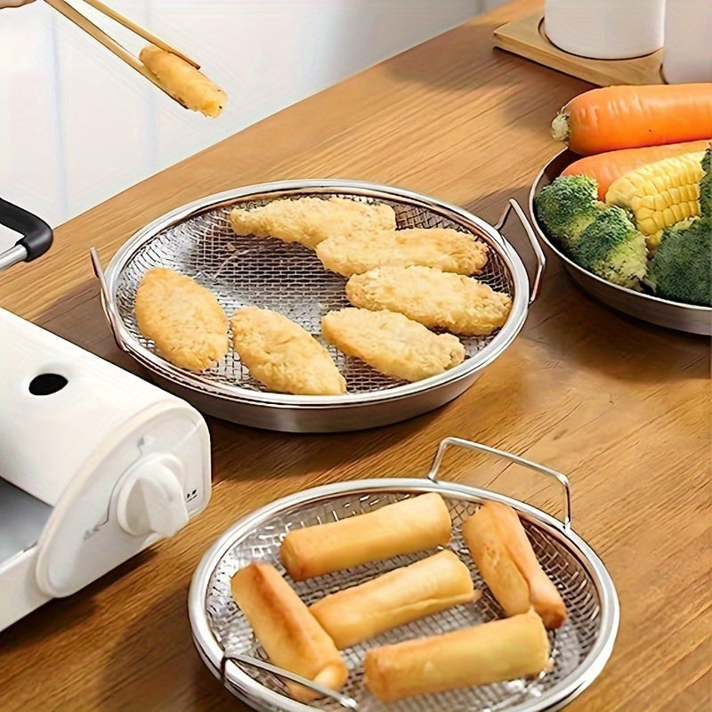 Reusable Stainless Steel Round Mesh Basket - Oil Filter Tray, Kitchen Strainer, Outdoor Camping Barbecue Accessories, Christmas Gift