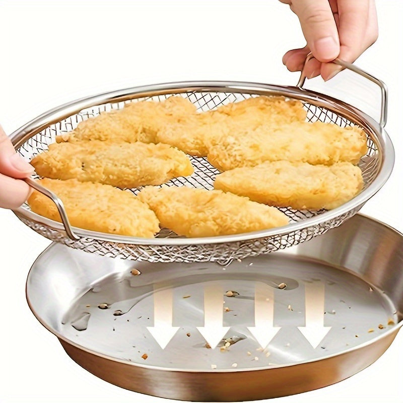 Reusable Stainless Steel Round Mesh Basket - Oil Filter Tray, Kitchen Strainer, Outdoor Camping Barbecue Accessories, Christmas Gift
