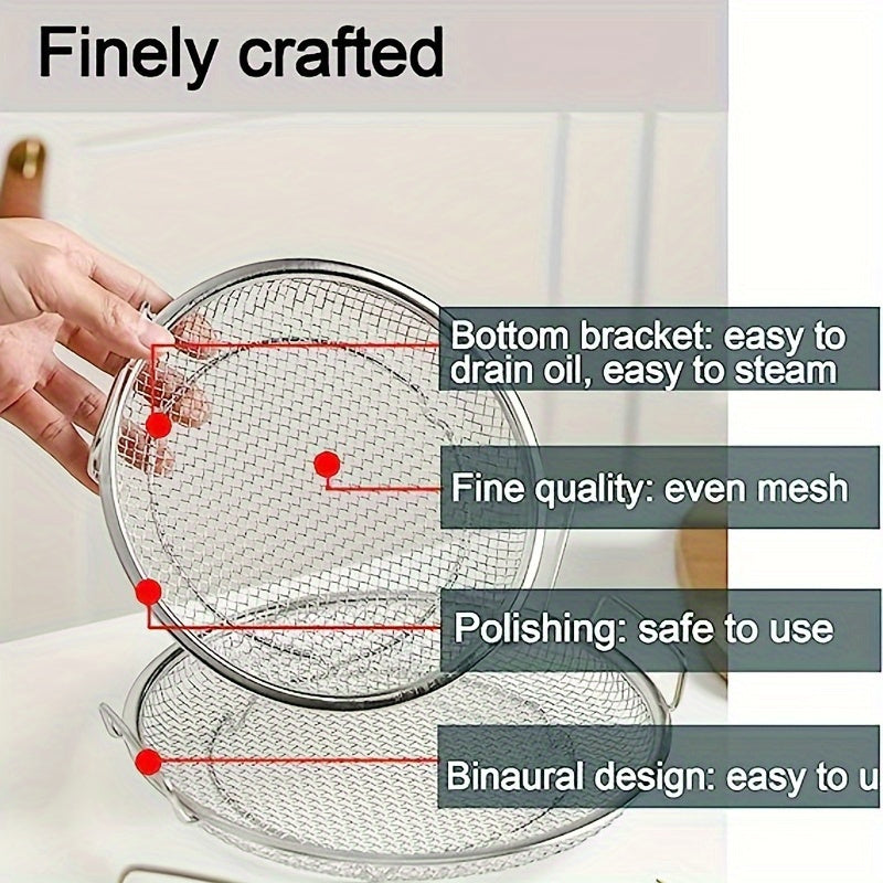Reusable Stainless Steel Round Mesh Basket - Oil Filter Tray, Kitchen Strainer, Outdoor Camping Barbecue Accessories, Christmas Gift