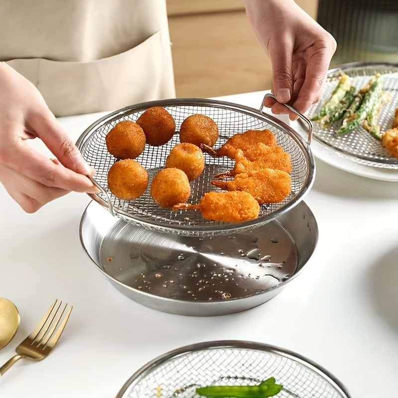 Reusable Stainless Steel Round Mesh Basket - Oil Filter Tray, Kitchen Strainer, Outdoor Camping Barbecue Accessories, Christmas Gift