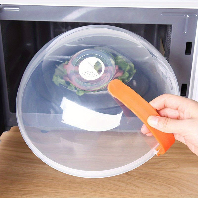 1pc clear splash food cover, oil and splash microwave heating cover, steam vent microwave tray cover bowl cover, easy to grip, suitable for microwave and kitchen supplies, RV kitchen supplies.